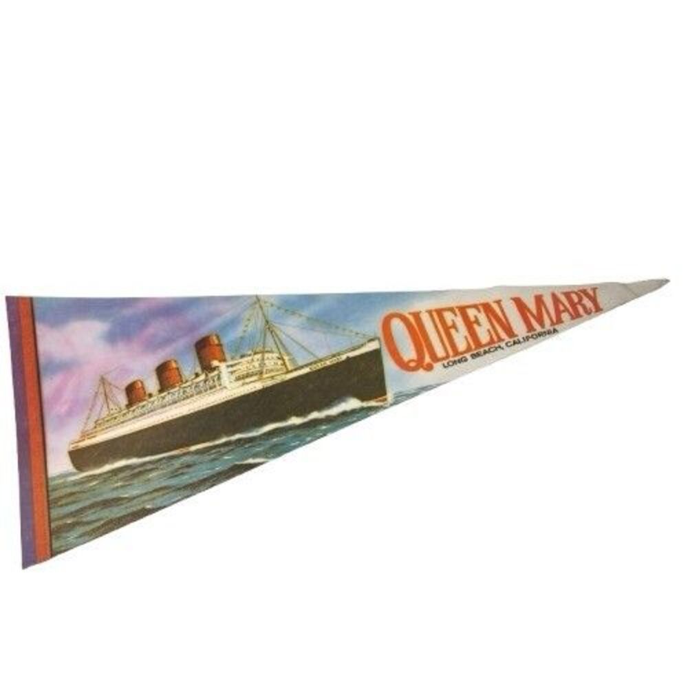 Vintage 1970's Queen Mary Ship Long Beach California 30" Felt Pennant Souvenir